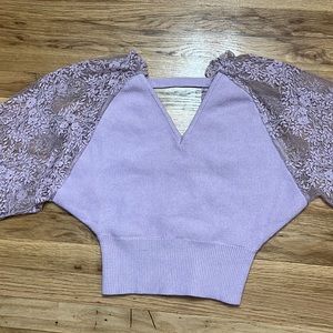 En crem Got A Crush Contrast Lace Knit Sweater Top - Lavender